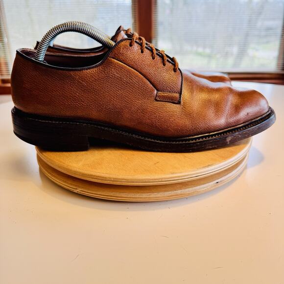 Vintage Allen Edmonds LEEDS Plain Toe Derby Shoe Mens Sz 10 B Brown Pebbled - Picture 3 of 8